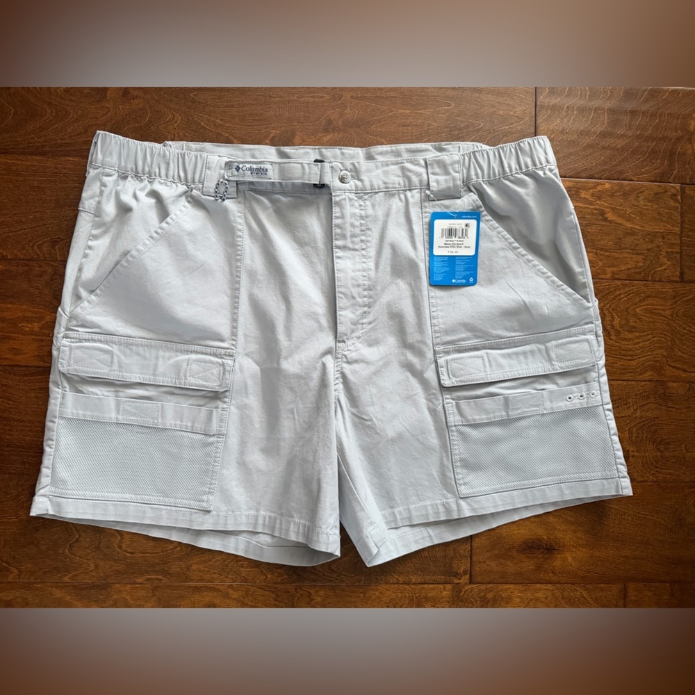 Columbia PFG Shorts Mens Half Moon II Cargo Fishing 6” Inseam XXL Light Gray